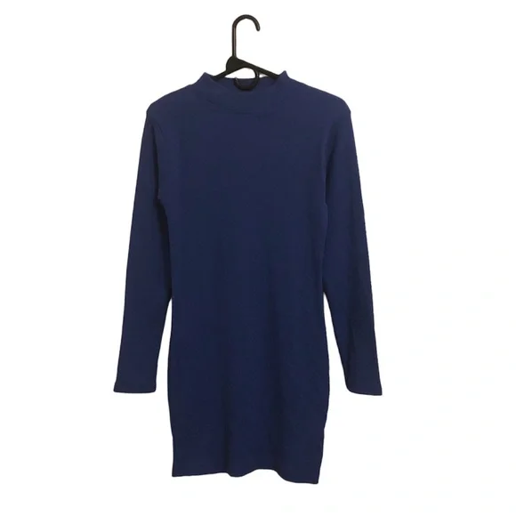 NWT Nasty Gal Ribbed High Neck Long Sleeve Bodycon Mini Dress - Picture 2 of 7